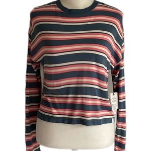 Treasure & Bond Viscose Striped Cropped Long Sleeve Tee